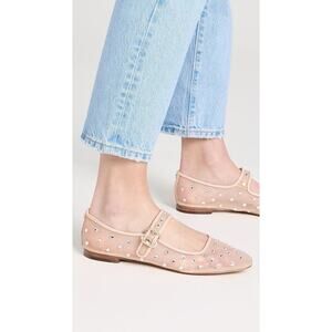 NEW Sam Edelman Michaela Rhinestone Mesh Mary Jane Flats Nude Pink Size 8